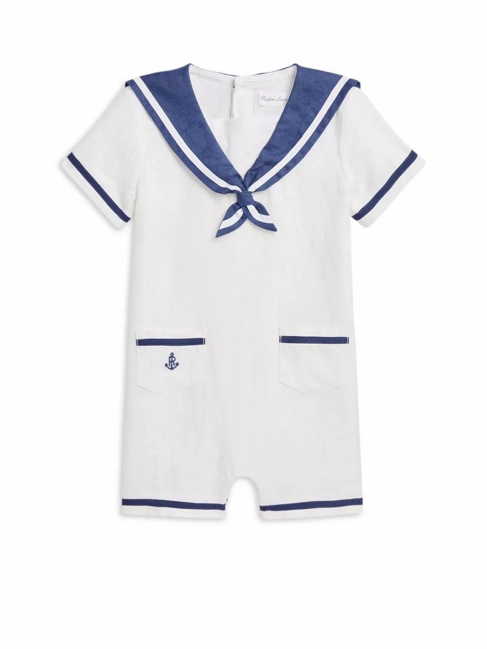 Ralph Lauren White and Navy Sailor-Style Baby One-Piece 24 m